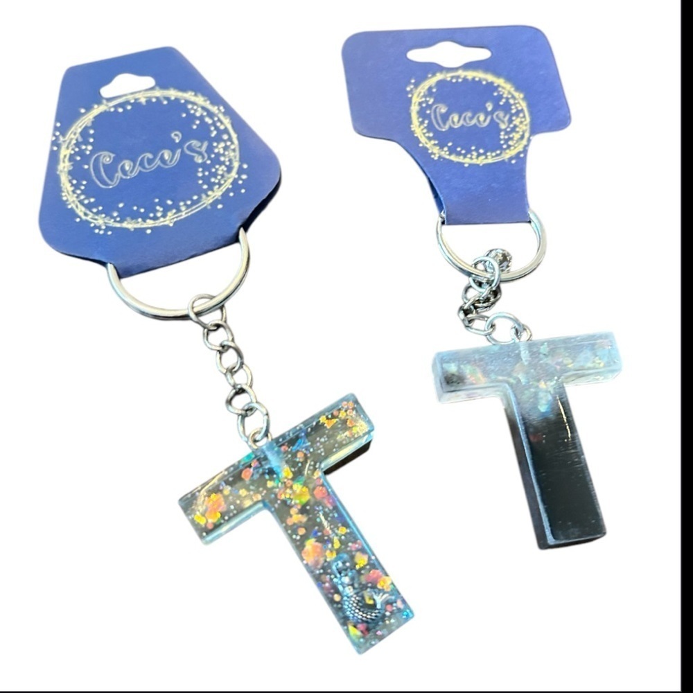 Colorful Glitter 'T' Keychain Duo